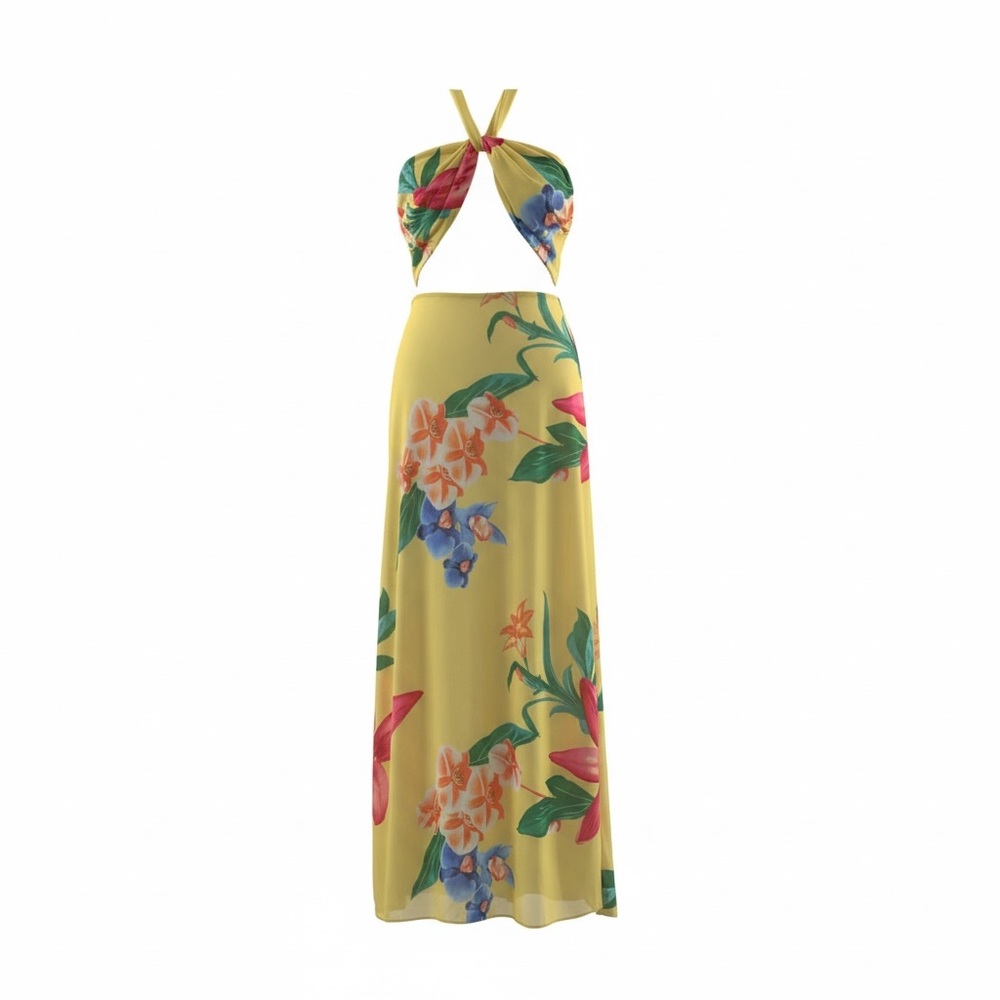 Floral Yellow Two-Piece swim cover and buttoms